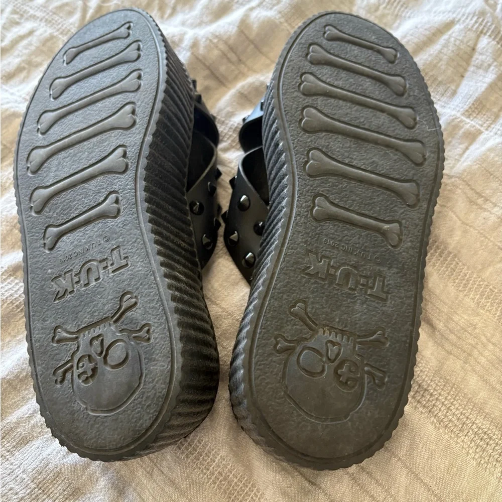 T.U.K Black Cross Strap Studded Sandal - Picture 2 of 5